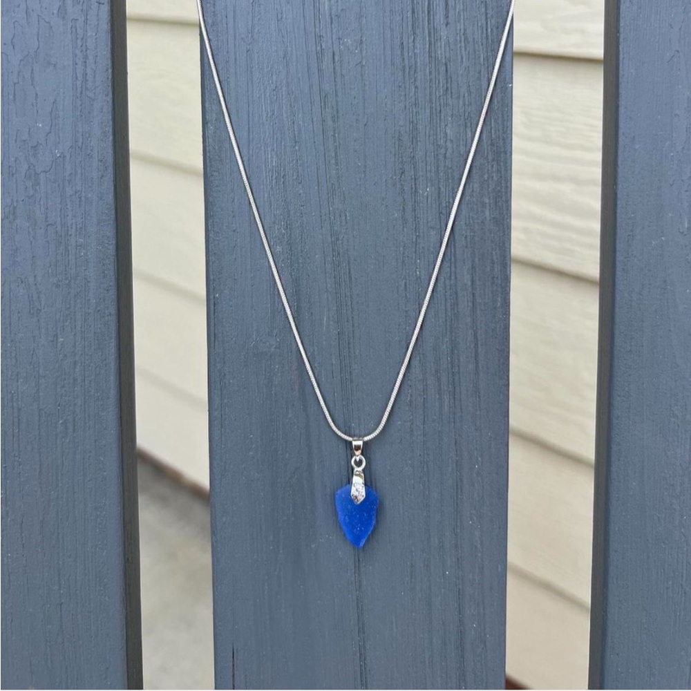 🌊Handmade Cobalt Blue Bling Pendant Sea Glass Necklace🌊